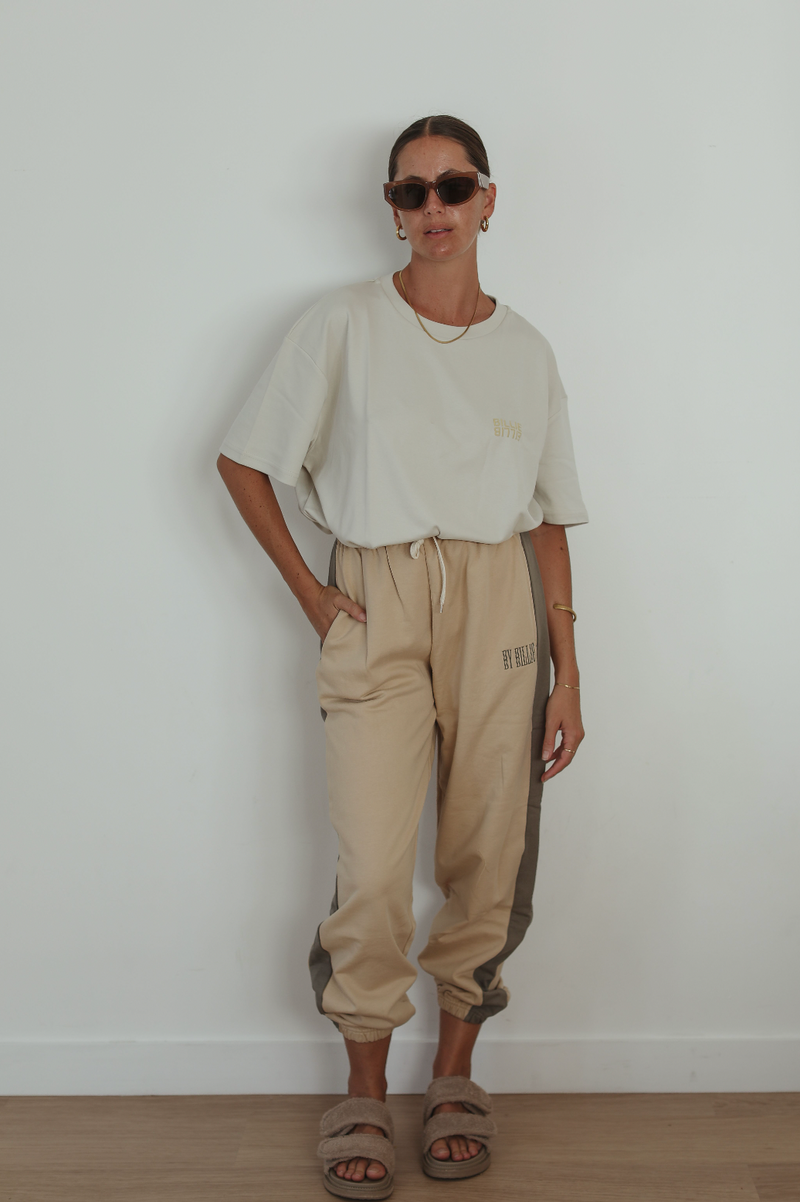 Contrast french terry trackies - sand